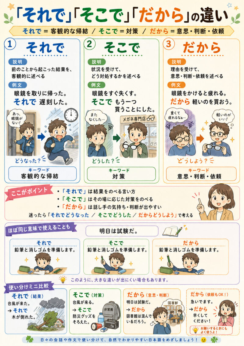 「それで」「そこで」「だから」