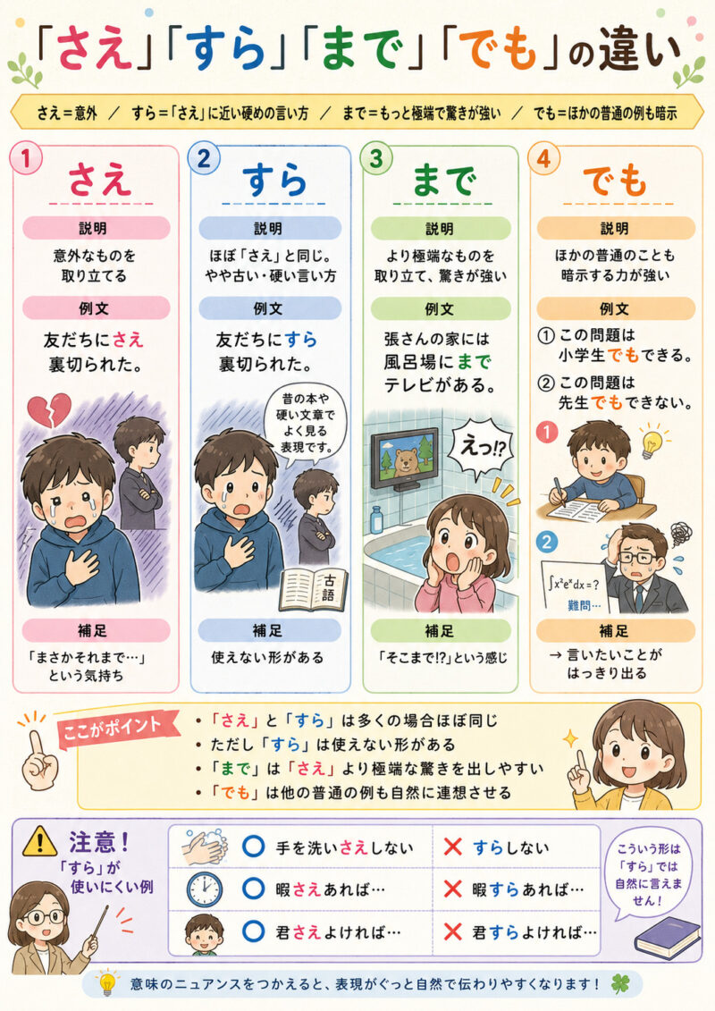 「すら」「さえ」「まで」「でも」260627