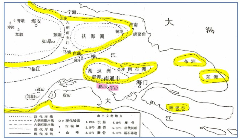 唐代の海岸線（黄色部分）