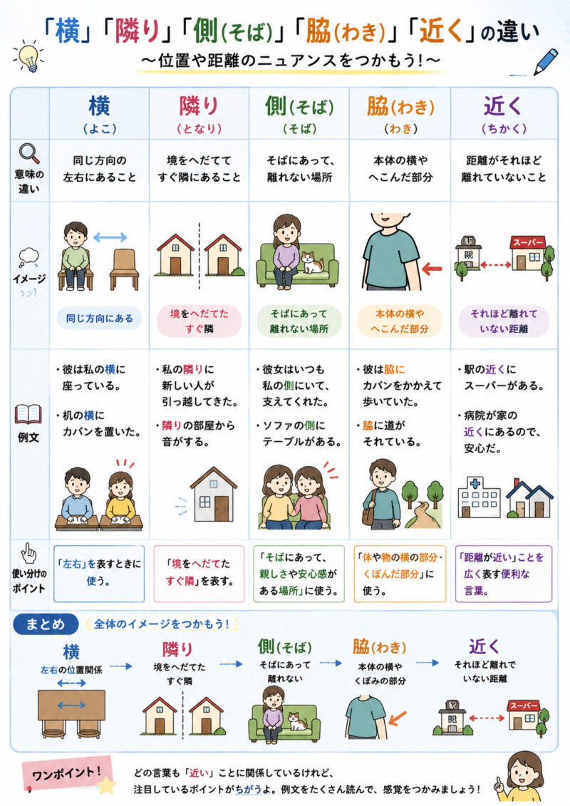 日本語の位置関係語彙比較