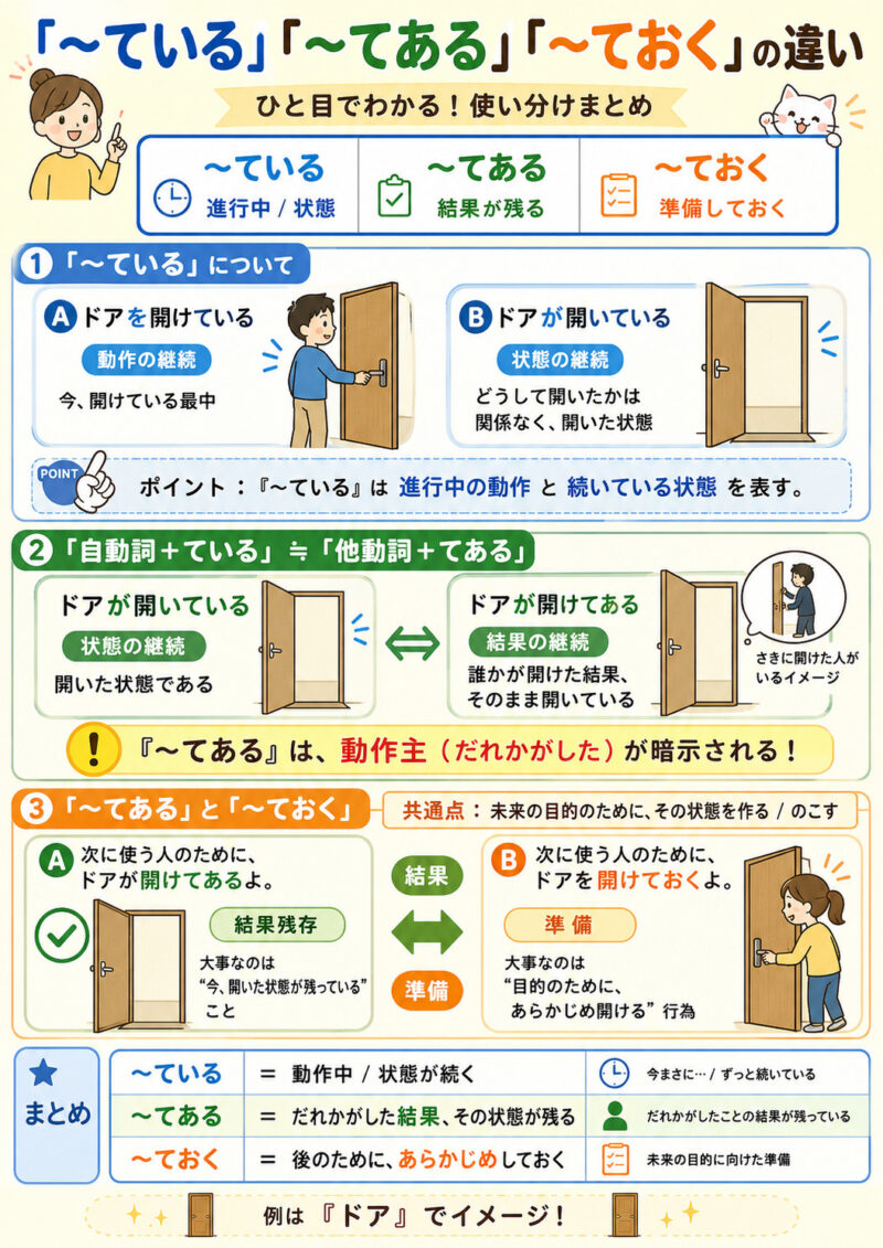 「ている」「てある」「ておく」まとめ