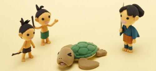 子どもにいじめられる亀を助ける浦島太郎