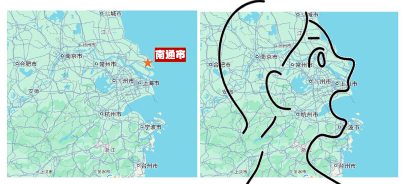 南通は横顔の中で鼻のように少しでっぱった半島部分