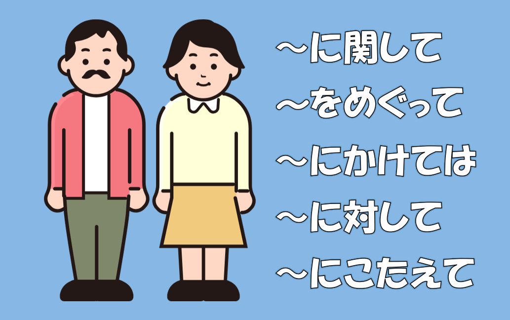 「関して」「めぐって」「かけては」「に対して」「にこたえて」