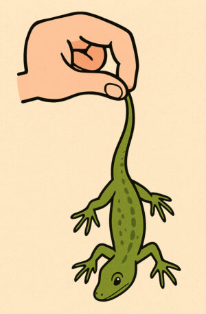 トカゲをつまむ手