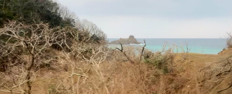 車窓に突如現れる日本海（山陰本線）