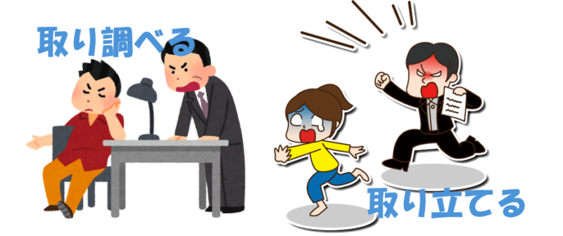 取り調べる、取り立てる