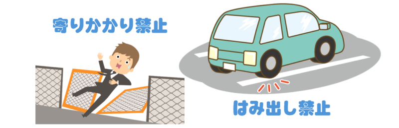 寄りかかり禁止、はみ出し禁止