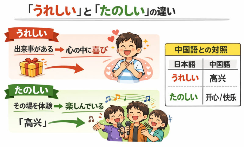 「うれしい」「たのしい」の違い（図解）