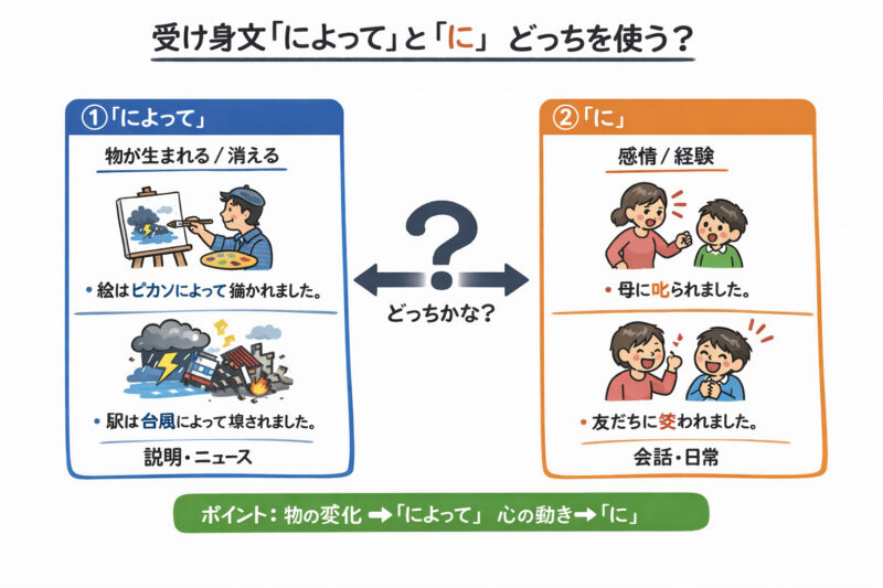 受け身の主体「によって」か「に」か