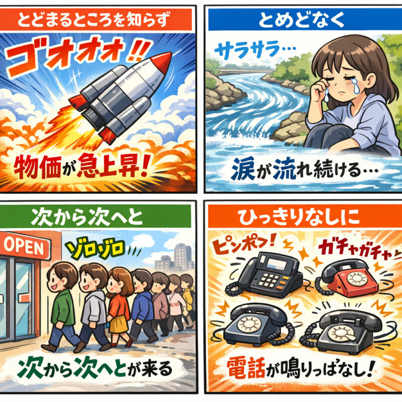 「とどまる所を知らず」「とめどなく」「ひっきりなしに」AI作画