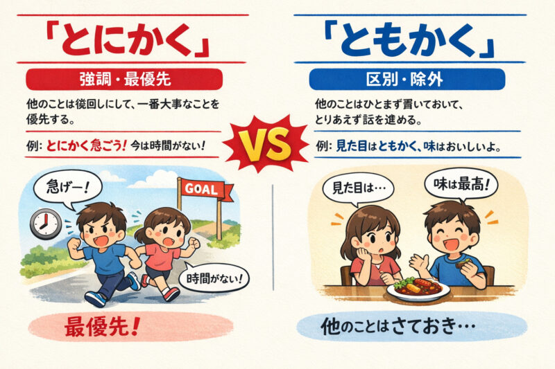 とにかく 、ともかくの違い（ChatGPT作画）