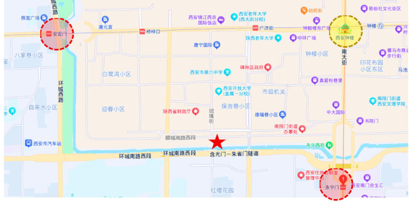 西安地図（钟楼，安宁们，安定门）
