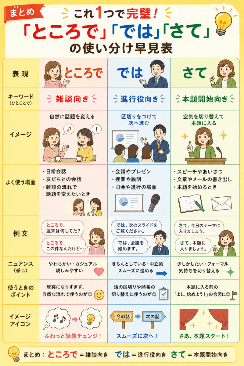「ところで」「では」「さて」まとめ