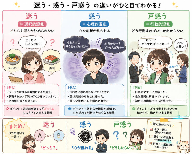 「まよう」「まどう」「とまどう」まとめ