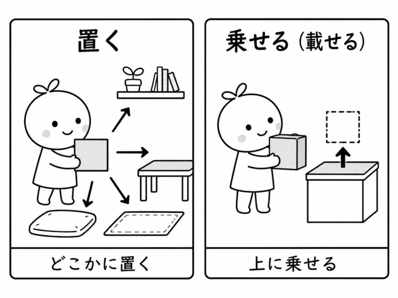 「置く」と「乗せる(載せる)」の違い|どこかに置くか、上に乗せるか | 日本語教師のネタ帳