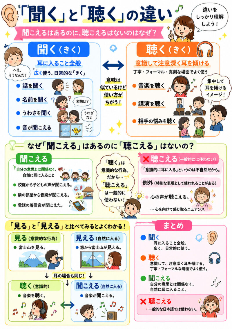 「聞く」と「聴く」の違いとは？ なぜ「聞こえる」はあっても「聴こえる」はないのか | 日本語教師のネタ帳