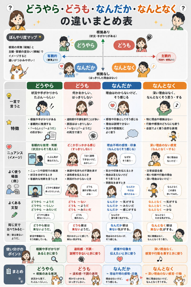 「どうやら」「どうも」「なんだか」「なんとなく」