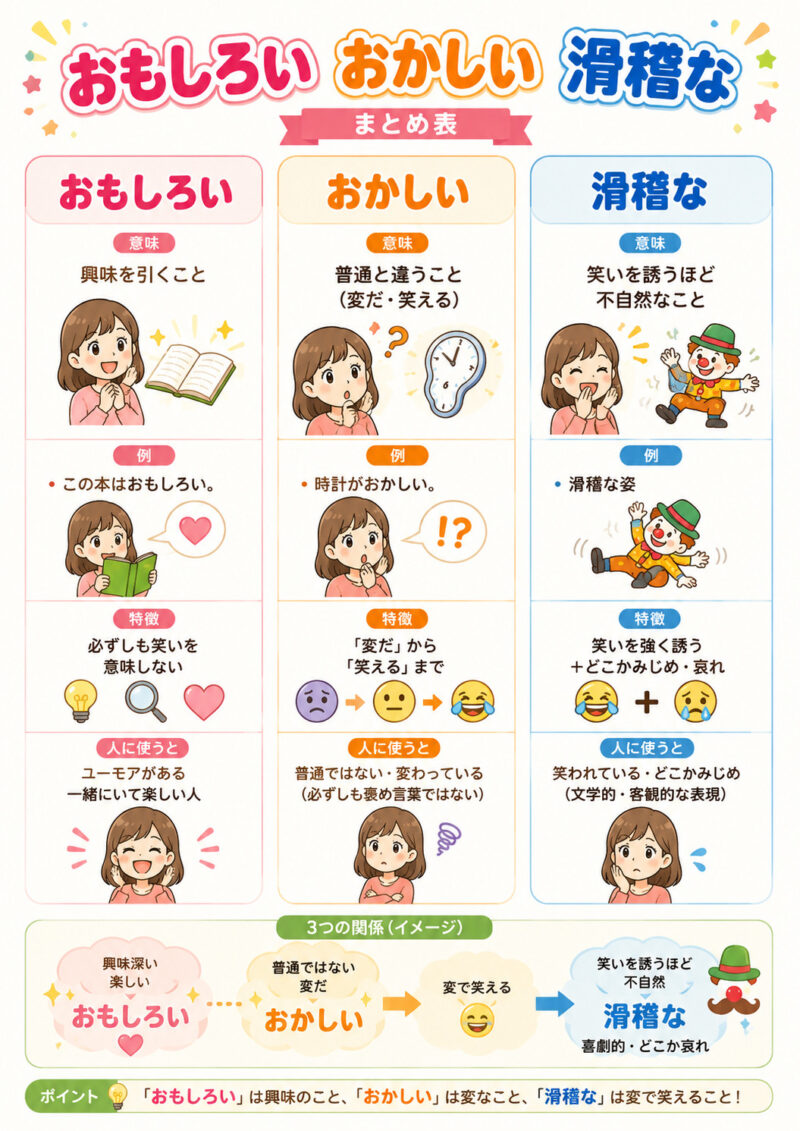 「面白い」「おかしい」「滑稽な」まとめ表