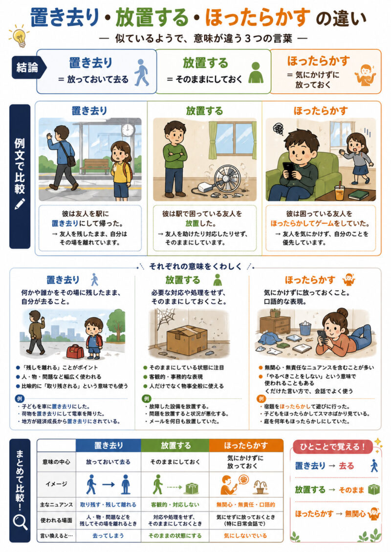 「置き去り」「放置する」「ほったらかす」表まとめ