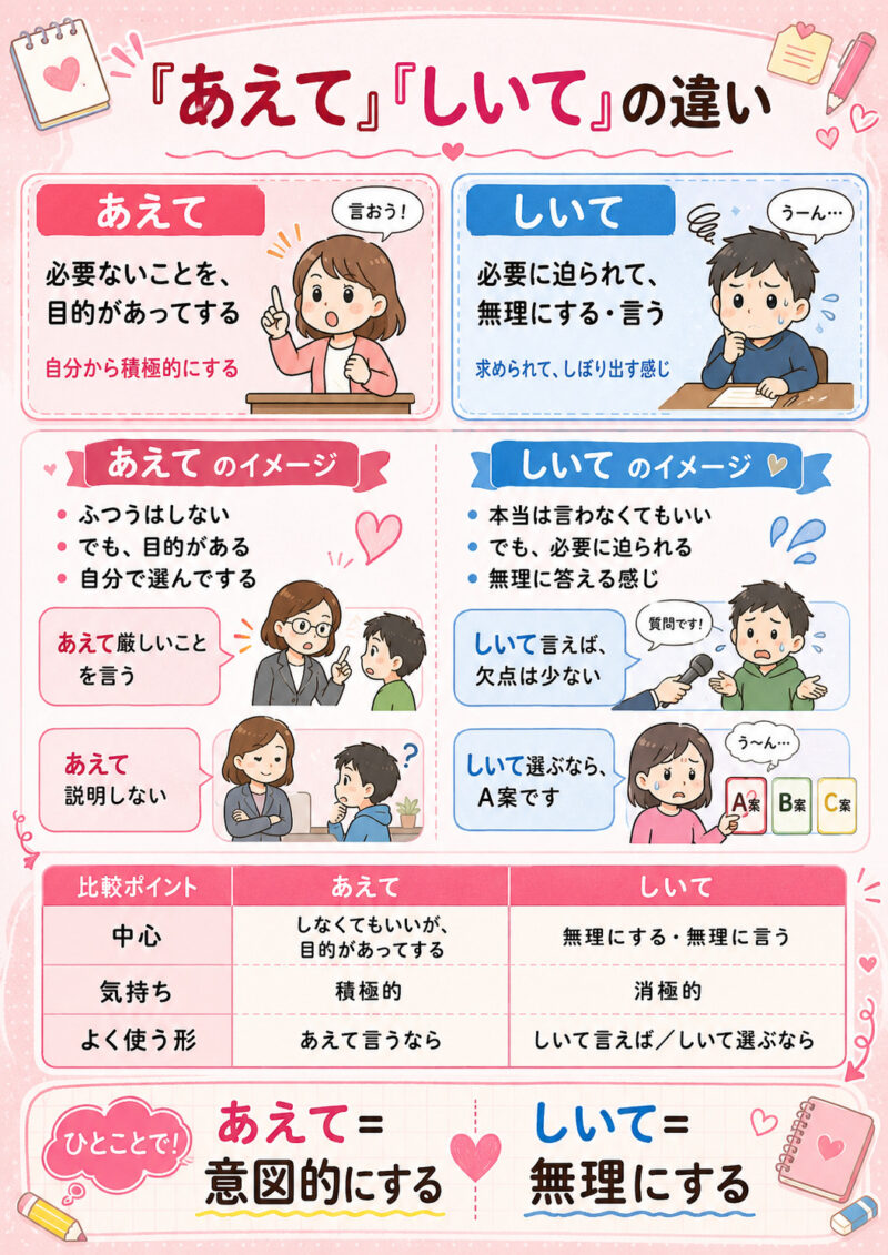 「あえて」「しいて」表まとめ