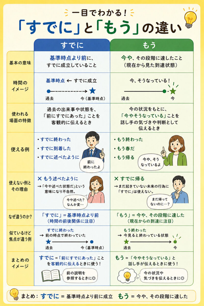 「すでに」「もう」違いまとめ