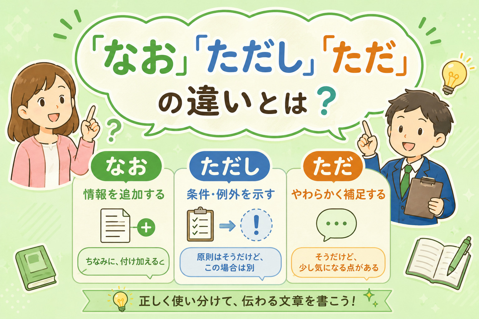 「なお」「ただし」「ただ」