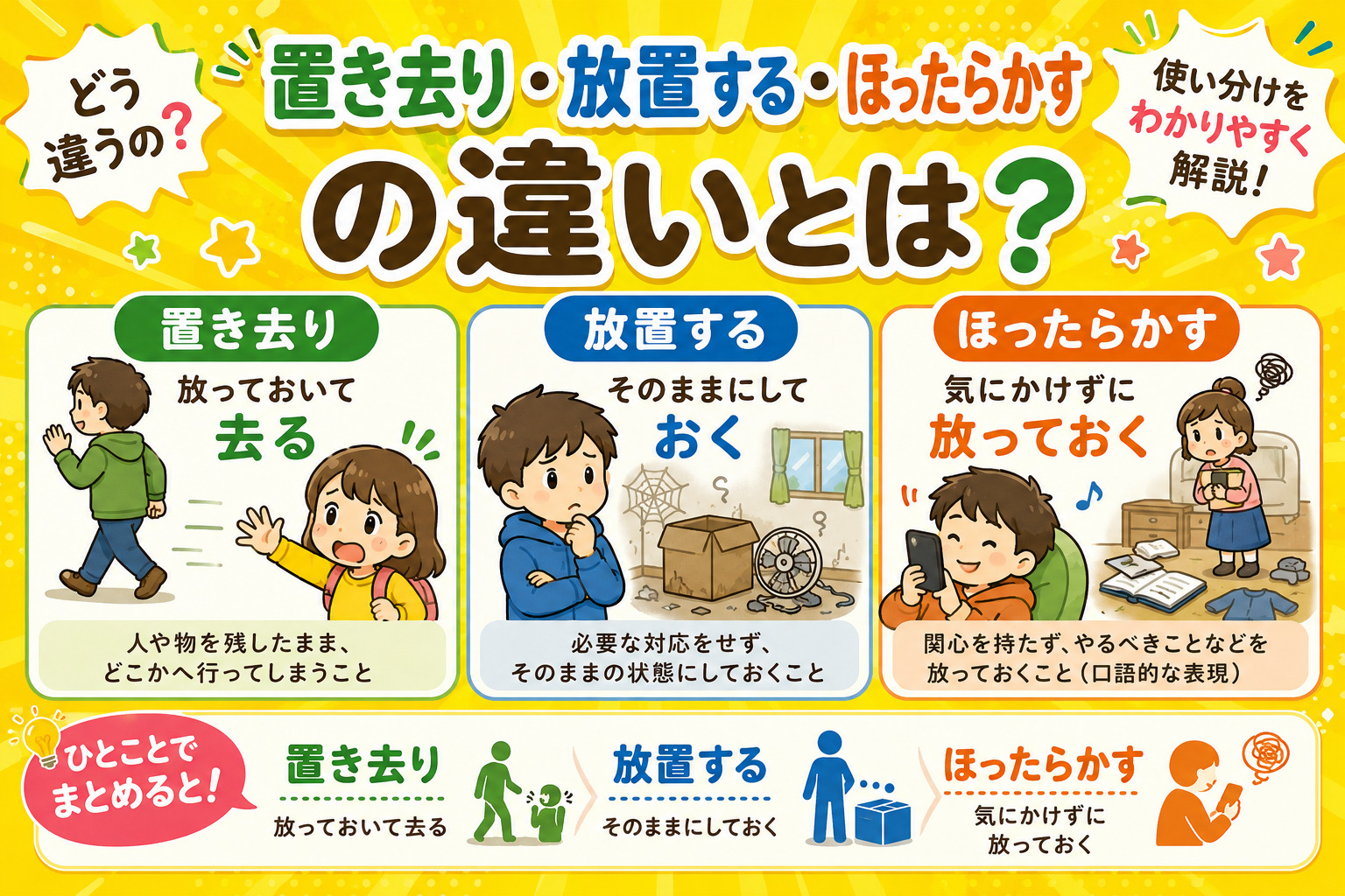 「置き去り」「放置する」「ほったらかす」