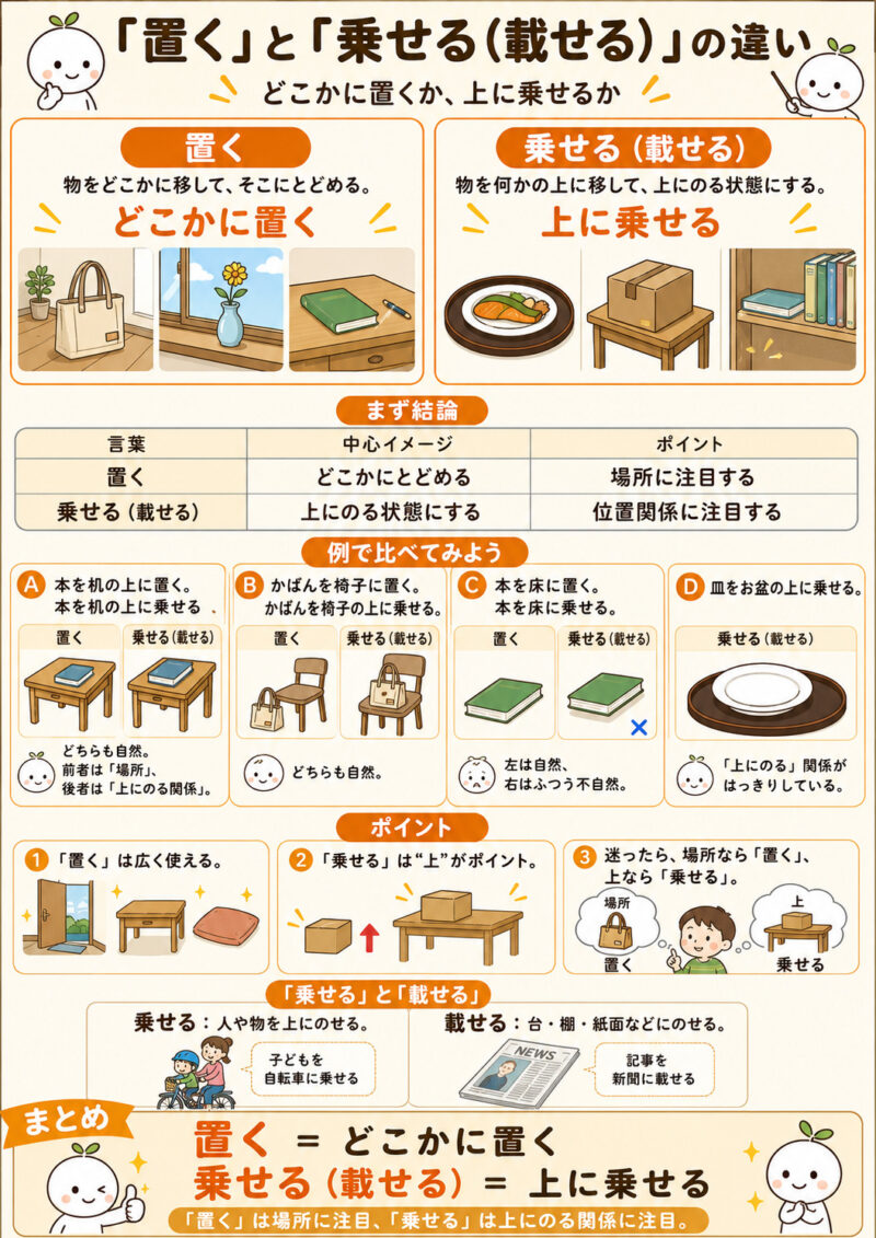 「置く」「のせる」まとめ表