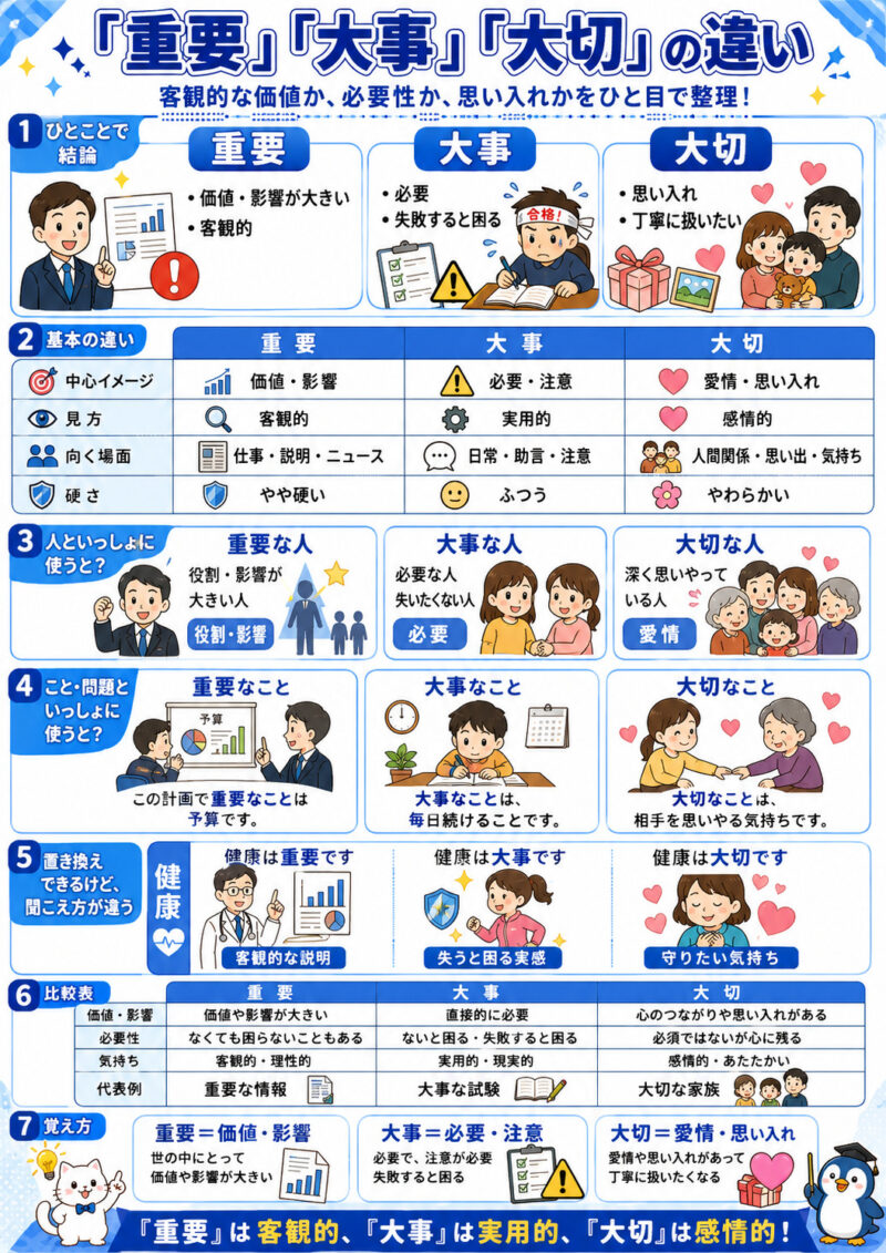「重要」「大事」「大切」まとめ表