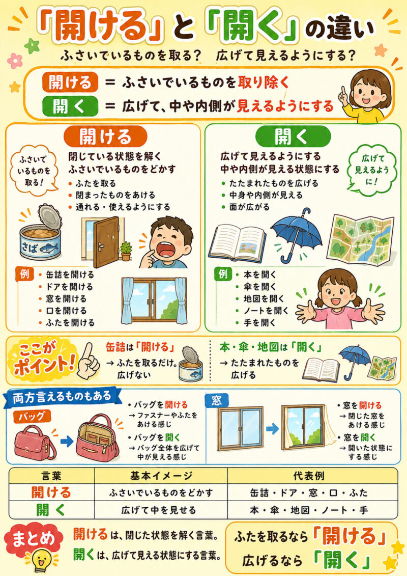 「開ける」「開く」まとめ