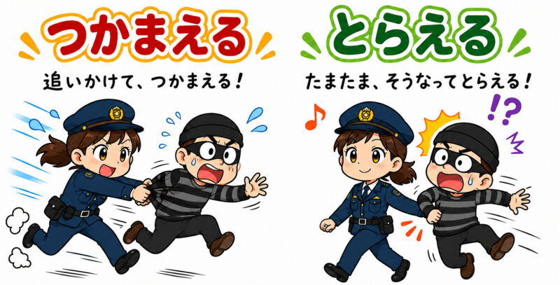 警官が「つかまえる」「とらえる」2