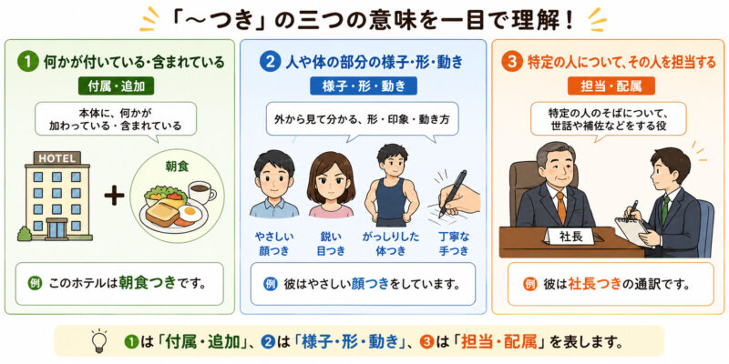 「つき」の三つの用法簡単イラスト