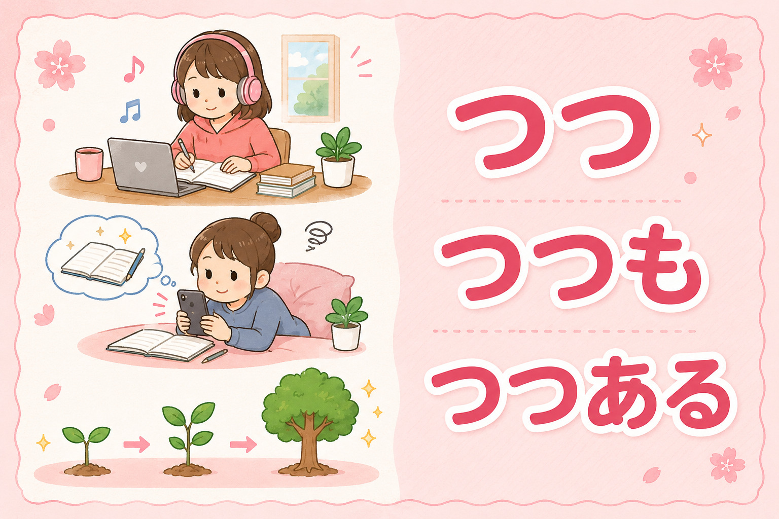「つつ」「つつも」「つつある」キャッチ