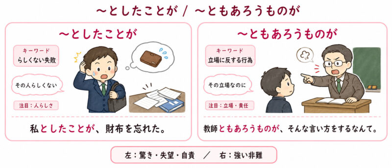 「としたことが」「ともあろうものが」比較イラスト