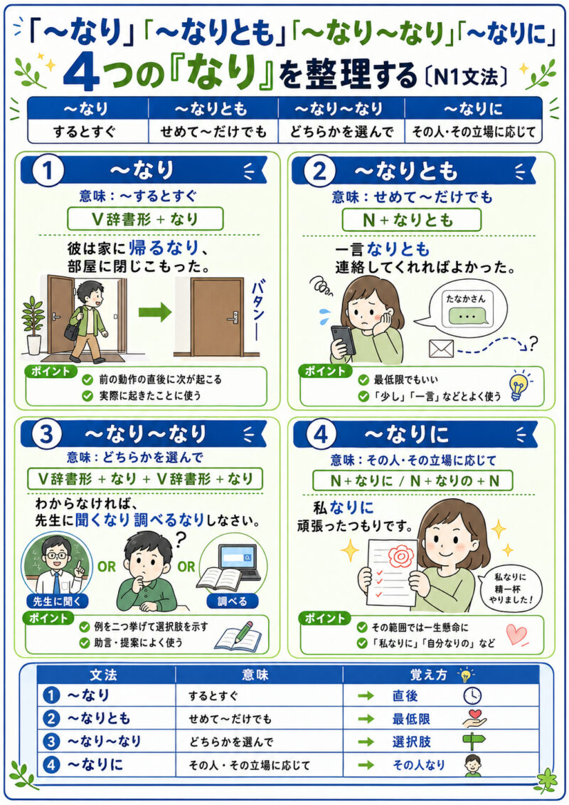 「なり」N1四態まとめ