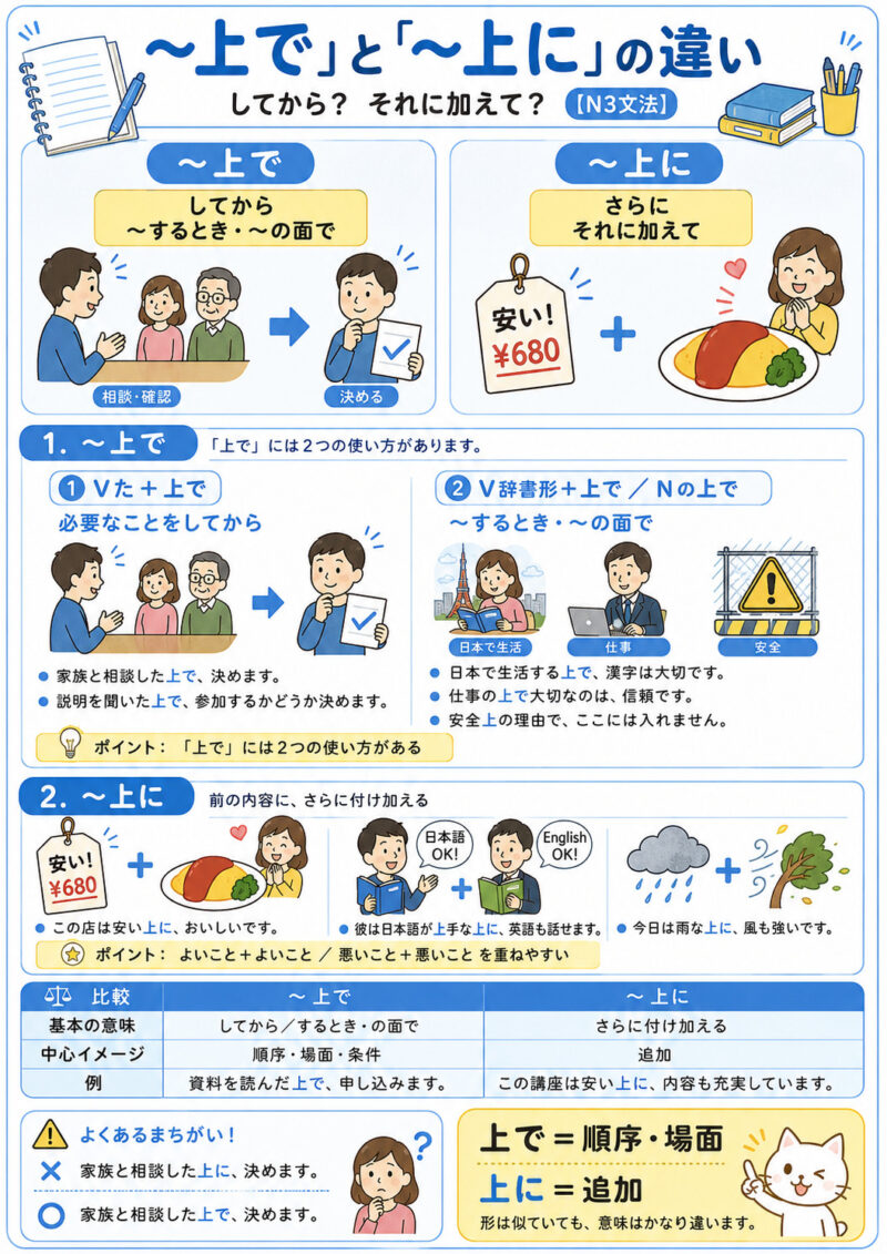 「上で」「上に」まとめ