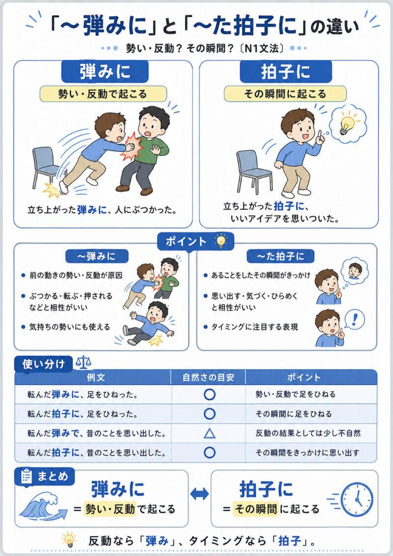 「弾みに」「拍子に」まとめ