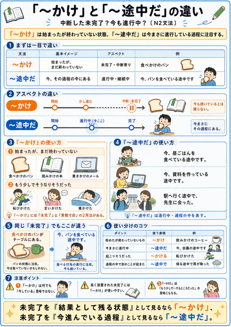 「～かけ」「～途中」まとめ