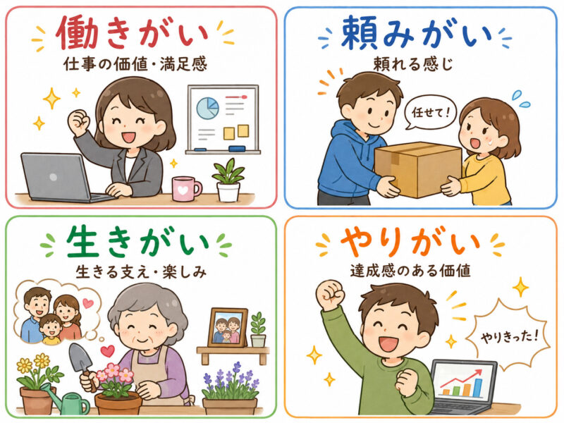 「～がい」4種「働きがい」「頼みがい」「生きがい」「やりがい」