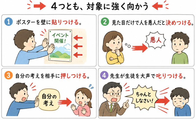「～つける」4つの意味簡単イラスト