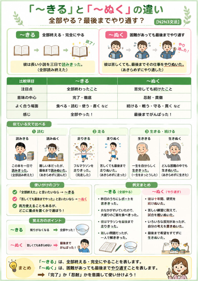 「きる」「ぬく」まとめ