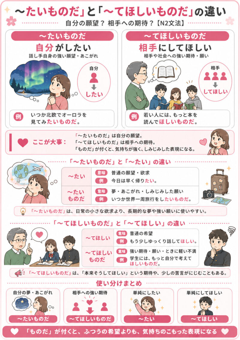 「たいものだ」「てほしいものだ」まとめ