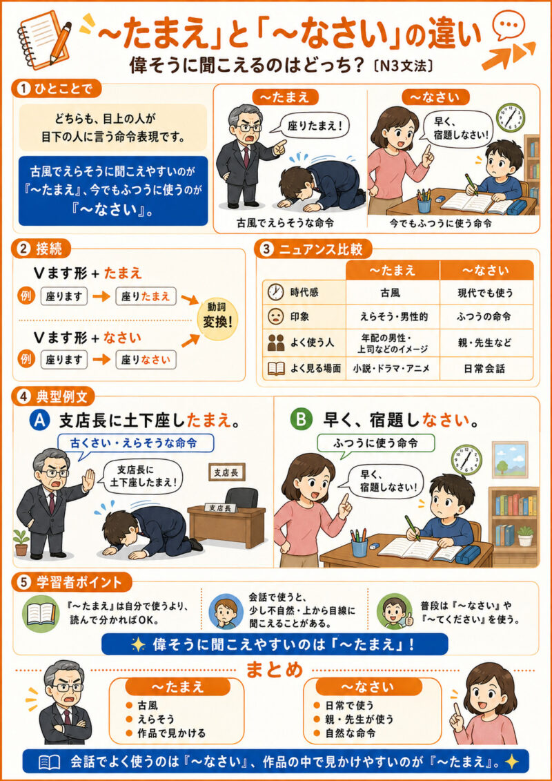 「たまえ」「なさい」まとめ