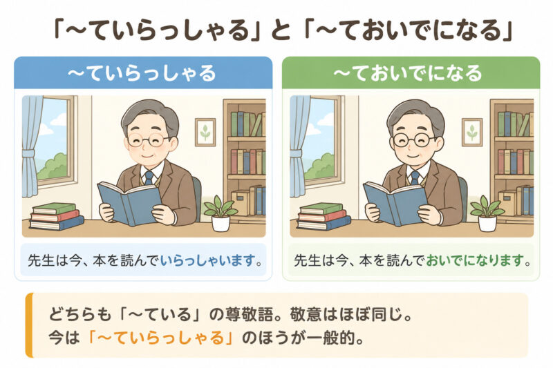 「ていらっしゃる」「ておいでになる」簡単イラスト