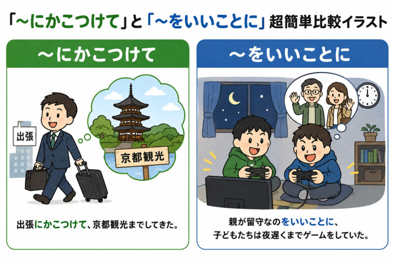 「にかこつけて」「をいいことに」簡単比較