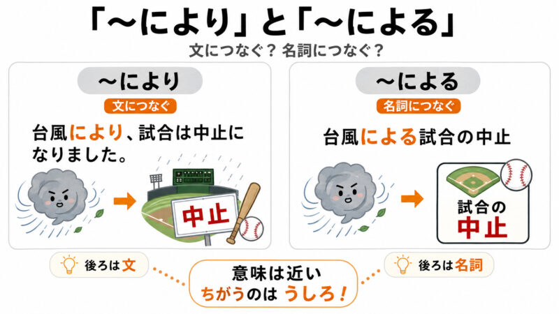 「により」「による」簡単比較