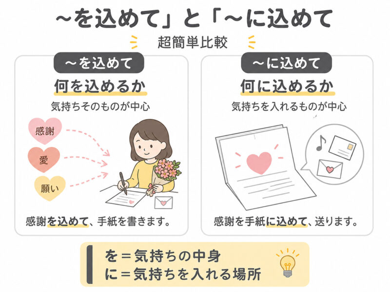「を込めて」「に込めて」簡単比較