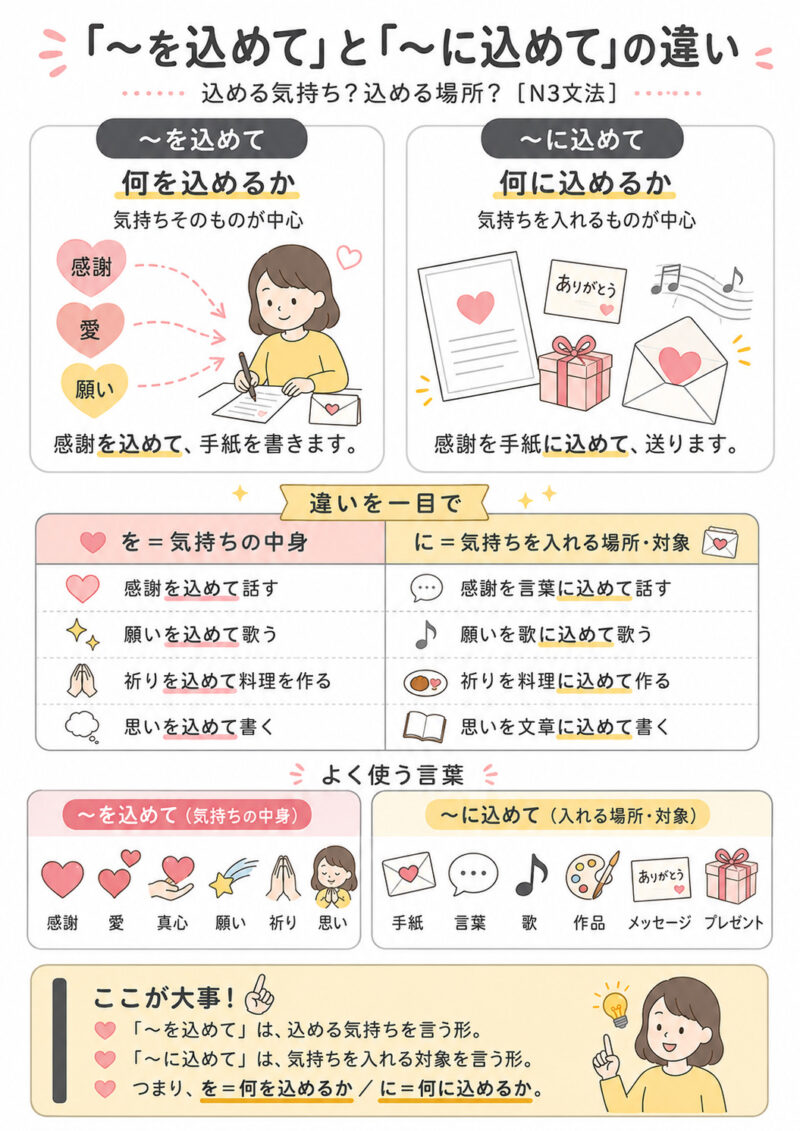 「を込めて」「に込めて」まとめ