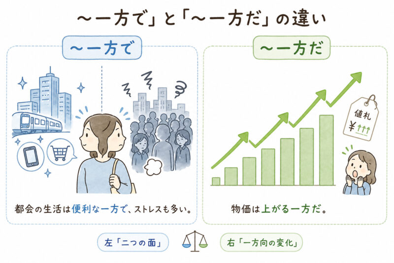 「一方で」「一方だ」比較イラスト